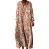 Mfhmom Vestito Lungo Donna Estivo Boho Chic Abito Maxi Scollo a V Manica Lunga Kaftano Etnico Copricostume Mare Spiaggia Casual Oversize Cotone Lino Elegante Fantasia Floreale Cerimonia Giorno Taglie Forti