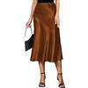 Koerye Gonna Lunga Satin Estiva Casual Donna Gonna Avvolgente Raso Seta Vita Alta Midi Elegante Elastica Solida Colore Abiti Marrone,L