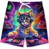 Fanient Costume da Bagno per Ragazzi,Costume da Bagno per Bambini con Stampa Gatti DJ,Pantaloncini da Bagno Estivi per Ragazzi con Tasche,7-8 Anni