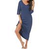 Uniexcosm Camicia Notte Lunga, Camicia da Notte Manica Corta Camicia Notte Donna Cotone Leggero Camicia Bottoni con Scollo a Vcon Tasca Adatto Casa e Casuale D-Blu 3XL
