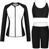 GRACE KARIN Costume da bagno da donna, 3 pezzi, con reggiseno integrato, a maniche lunghe, con cerniera frontale, per spiaggia e surf, Nero-bianco, L