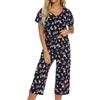 ENJOYNIGHT Pigiami da notte da donna con pantaloni Capri Set pigiama | Tuta estiva in due pezzi, materiale morbido e leggero, scollo a V alla moda, vestibilità ampia