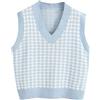 Generic Maglione Collo Chiuso Donne Stampa Casual Senza Maniche Scollo A V A Costine Maglia Split Pullover Maglione Gilet Camicetta Maglione Materiale Gilet, Blu, S