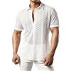 JOGAL - Camicia in pizzo trasparente a maniche corte da uomo - Camicia estiva casual, bianco, S