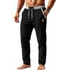 Generic CHUNOTU - Pantaloni da uomo in cotone e lino, estivi, casual, con elastico in vita, leggeri, traspiranti, con tasche, Nero , M