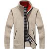 Vanchenl Maglione da uomo casual con zip completa, slim fit, spesso, con collo a stand, in maglia con tasche, cachi, S