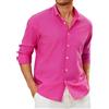 Enlision Camicia Lino Uomo Manica Lunga Estiva Cotone Henley Shirts Collo Coreana con Bottoni Tinta Unita Elegante Casual da Spiaggia S-4XL