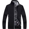 Vanchenl Maglione da uomo casual con zip completa, slim fit, spesso, con colletto a stand, in maglia con tasche, Nero , M