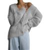 LIEROLYE Cardigan In Maglia Pelosa Da Donna, Maglioni Con Scollo A V Aperti Sul Davanti E Abbottonati, Maglione Casual Ampio Con Spalle Scese(Light Gray,L)