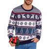 Leversic Maglione Natalizio Uomo Maglioni Ugly Sweater Invernale Pullover in Maglieria Felpa Natalizia Manica Lunga Blu XL