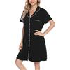 Vlazom Camicia da Notte Donna Estiva con Bottoni Camicia da Notte Manica Corta Aperta Davanti Pigiama Donna Corto Vestaglie Estive Donna,S,A-Nero