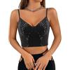 Segreto - Top da donna con paillettes glitterate, senza maniche, con spalline sottili, sexy, crop top, con cinghia, per festival, party, club, camisole, XS