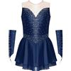 Oyolan - Vestito per pattinaggio artistico con strass, per danza, body da ginnastica, brillante, costume da danza, 5-16 anni, Blu marino, 13-14 Anni