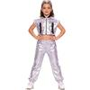 CHICTRY Tuta da Ginnastica Bambina Top Corto Metallizzato Canotta Cargo con Pantaloni Hip Hop Metallico Lucido Completo Danza Moterna Jazz Ballo di Strada