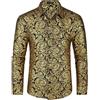 HISDERN Camicia da Uomo in Seta con Paisley Jacquard Camicia Raso Uomo Manica Lunga con Bottoni e Colletto per Matrimoni Party Regular Fit