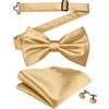 Mukidom Papillon da uomo. Set di gemelli quadrati da taschino e papillon pre-annodati regolabili in tinta unita per matrimoni, Oro, taglia unica