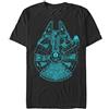 Star Wars Millenium Falcon Blueprint Uomo T-Shirt Nero 100% Cotone Regular