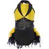 TiaoBug Ragazze Paillettes Abiti da Ballo Latino Americano Tango con Piume Vestito Danza Classica Moderna Body Ginnastica Ritmica Costume Danza Samba Rumba Salsa Jazz Giallo 11-12 anni