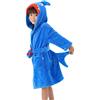 LOLANTA Accappatoio per bambini in pile con cappuccio, vestaglia morbida squalo, blu, L (6-8 anni)