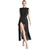 Agoky Vestito da Danza Moderna per Donna Abito da Ballo Lirico Latino Balleria Senza Manica in Chiffon Vestito Elegante da Pattinaggio Artistico Tango Dancewear A Nero XL
