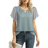 Gaharu Camicia da donna elegante a maniche corte, estiva, business, casual, scollo rotondo, maniche a volant, in chiffon, con fiori, Fiori blu, XL
