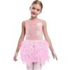 Oyolan Vestito Ballo Bambina Corpo Corpo Tutu in Piume E Strass Senza Maniche Costume Danza Latina Moderno E Jazz Rosa 5-6 Anni