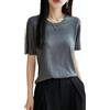 Generic Camicia Donna Seta Pura Manica Corta Collo Tondo Maglietta Base Elasticizzata Top Estate