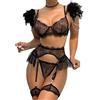 Generico Body Sexydonna Erotico Lingerie Donna Sexy Doll Biancheria intima sexy da 6 pezzi con catena in metallo con pizzo staccabile in piume tinta unita Sexy Lingerie Hot Erotico Lingerie (Black, M)