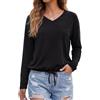 Enmain Maglia Donna Manica Lunga Raffinata Blusa Casual Chic con Coulisse Regolabile e Taschino Maglietta T-Shirt Basic Senza Stiro per Ufficio e Tempo Libero Nero L