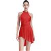 Freebily Abito da Pattinaggio Artistico Donna Strass Leotards Vestito Danza Classica Moderna Collo Halter Body da Ginnastica Costume da Ballo Latino Lirico Dancewear Rosso S