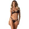 Selente Love & Fun Sensuale Completo Intimo a 3 Pezzi: Reggiseno, Tanga ed Esclusiva Benda per Occhi in Raso. Made in EU.