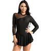 CHICTRY Ragazza Donna Vestito Danza Classica con Strass Manica Lunga Vestito Pattinaggio Artistico Balletto Body Ginnastica Schiena Scoperta Leotard Abito da Ballo Dancewear A Nero M