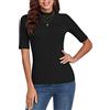WOWENY Pull à Manches Courtes pour Femme élégant T-Shirt à 1/2 Bras avec col Montant élastique T-Shirt à col Roulé en Coton Tops de Base Chemise Chemisier