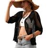 SMDPPWDBB Cardigan da donna in pizzo floreale all'uncinetto - Kimono lungo con maniche a tre quarti, Nero-A., Taglia unica