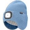 ATNKE LED Illuminato Berretto Cappello con Paraorecchie,USB Ricaricabile 4 LED Corsa Cappello Lampada Invernale Calda Pile Foderato Lavorato Beanie Regali per Uomo e Donna/Shadow Blue