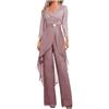 Botong Madre della Sposa Pantaloni Suit Set 2 PC Chiffon & Pizzo Abito Ospite di Nozze ith Strass 3/4 Maniche
