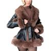 Valtorixia Giacca in pelle scamosciata da donna con colletto in pelliccia sintetica, a maniche lunghe, caldo, invernale, con finiture in pelliccia, parka con cintura, Nero Marrone, S
