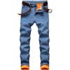 Generisch Jeans da uomo invernali imbottiti jeans con cintura, pantaloni in jeans con fibbia, pantaloni in cotone super flessibili, comodi jeans da uomo in tinta unita, jeans invernali caldi