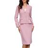 Allegra K Completo da Donna in 2 Pezzi con Gonna Blazer a Maniche Lunghe e Gonna a Tubino per Ufficio e Lavoro Rosa M