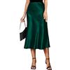 Koerye Gonna Lunga Satin Estiva Casual Donna Gonna Avvolgente Raso Seta Vita Alta Midi Elegante Elastica Solida Colore Abiti Verde,L