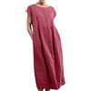 Generic Vestiti Donna Estivi in Cotone e Lino Abito Estivo Abito Lungo da Donna in Caftano Ampio Senza Maniche con Scollo a O e Maxi Vestito Estivo Curvy Casual Elegante (Red XXXL)