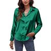 Panegy Blusa da Donna in Raso a Maniche Lunghe Camicetta Button Down Top da Lavoro Camicette in Tessuto Simili alla Seta per Ufficio, Verde 1, M