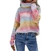 BeerMmay Regenbogen-Strickpullover für Damen, Y2K-Strickpullover, Farbblock, Rundhalsausschnitt, Langarm-Pullover, B-Regenbogen, M