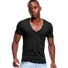 Zbrandy T Shirt con scollo a V profondo per gli uomini Low Cut Stretch Tee invisibile Vee Top manica corta Nero L