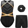 Freebily Body Ginnastica Artistica Bambina Balletto Leotards con Pantaloncini e Fascia per Capelli Body Danza Classica Moderna con Strass Abito da Pattinaggio Artistico Nero A 13-14 anni