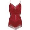 LumiJour Vestito Ballo Latinoamericano Donna Costume Jazz E Danza Moderna Vestito Ballo con Strass E Glitter Balletto Senza Maniche Pattinaggio con Frange E Penne Borgogna XS