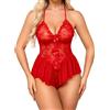 EVELIFE Profondo Scollo a V Sexy delle Donne del Merletto Floreale Bodysuit Babydoll con Fiocco Anteriore e Appeso al Collo Backless Design