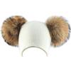 Brillabenny Cuffia Cappello Doppio PON PON Pelo Pelliccia Vera Berretto Donna Lusso Hat cap Luxury (Bianco Beige)