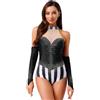 Nyeemya Ringmaster Costume da Domatrice Circo Donna Body Direttore Presentatrice del Circo Strass Body Danza Classica Body da Pattinaggio Cosplay Carnevale
