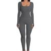 Rongseng Rongseg Tuta Intera Donna Tutina Donna Aderente Manica Lunga Yoga Jumpsuit Sportiva Collo Quadrato Slims Abbigliamento Moda Elastico Rompers One Piece Palestra Leggings per Fitness Yoga Clubwear